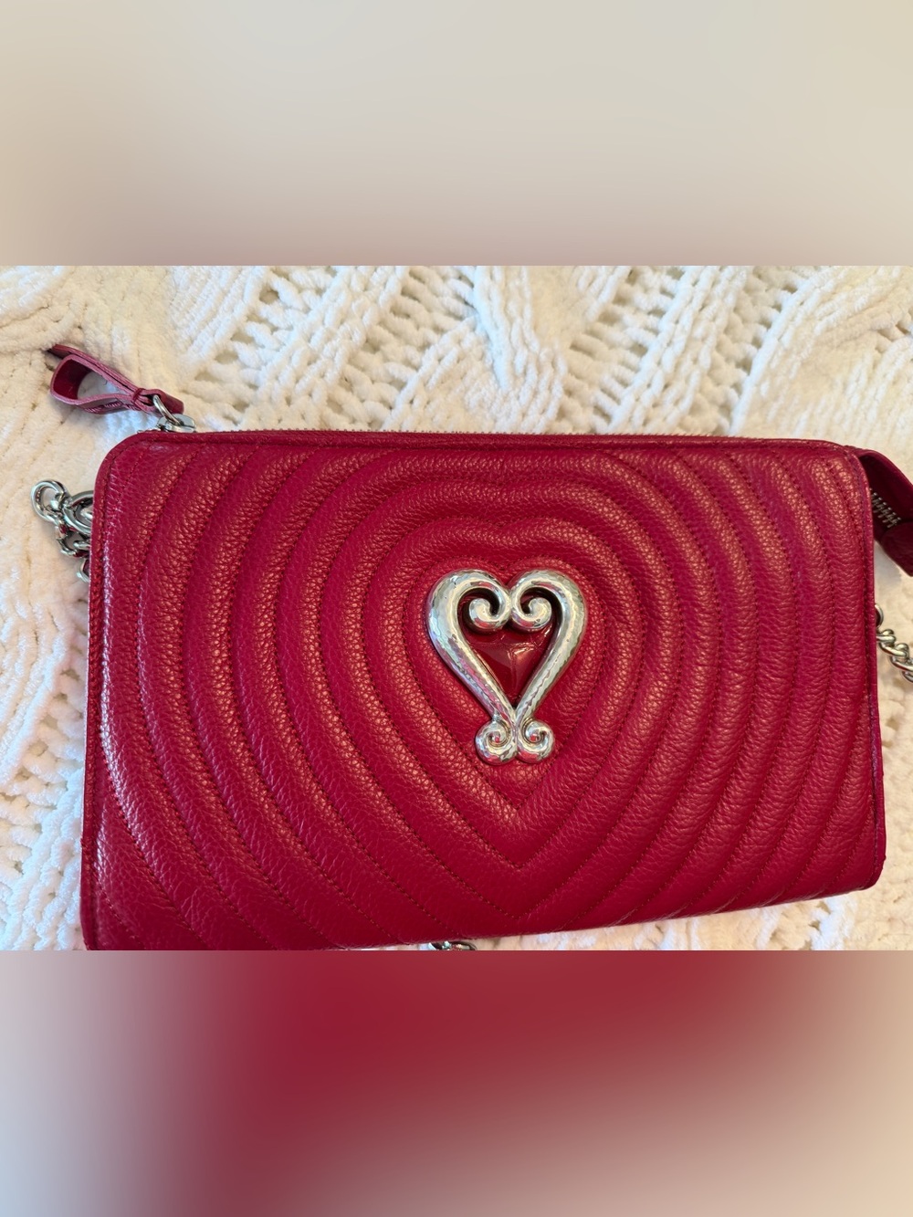Brighton Red Quilted Crossbody with Silver Heart Accent - Picture 2 of 6